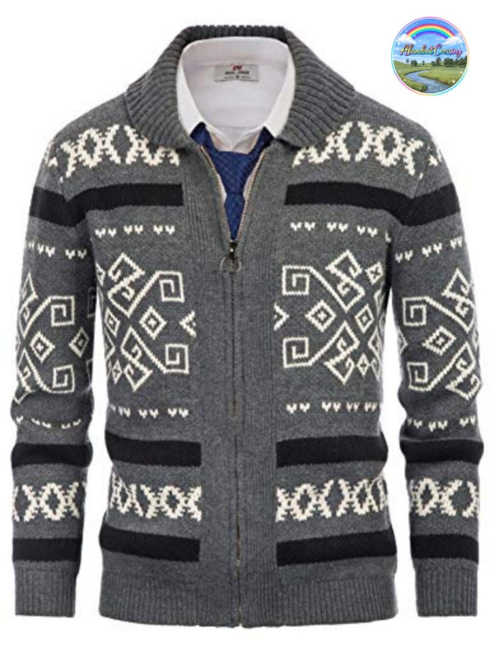 Mens Zip Up Cardigan Shawl Collar Knit Sweater Long Sleeve Regular Fit